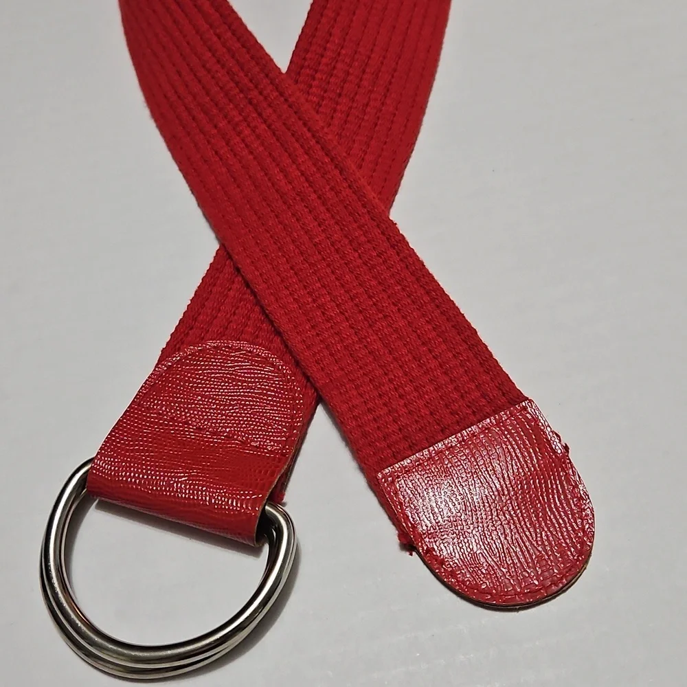 Elegant Wide Red Adjustable Belt with Silver Buckle Size M